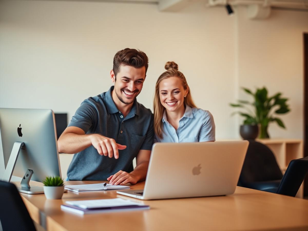Marketing strategist and insulation sales owner reviewing leads together